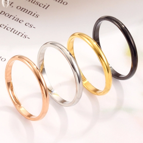 Minimalist Polished Band Ring Stainless Steel Gold Plated Thin Smooth Simple Jewelry For Women Men