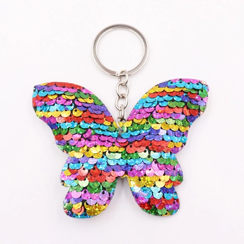 Porte-clés Papillon à Paillettes Mode Paillettes Double Face Réfléchissant Pendentif de Sac pour Femme Décoratif