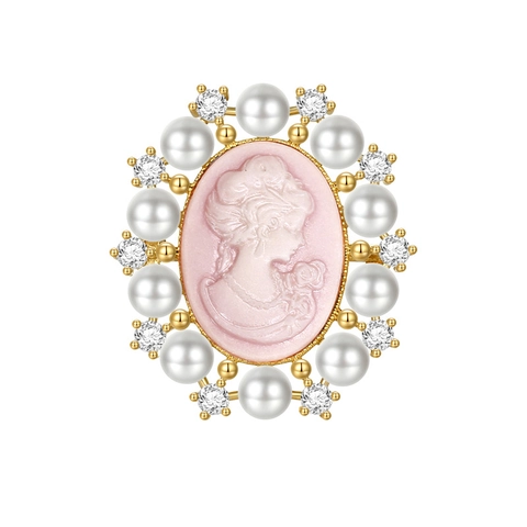 Vintage Victorian Cameo Beauty Head Brooch Alloy Faux Artificial Pearl Rhinestone Royal Style Ladies Corsage Pin