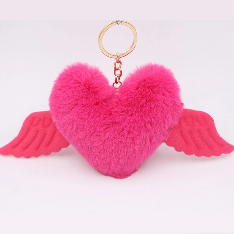 Süßer Plüsch Herz Schlüsselanhänger Mit Flügeln Weich Kunstpelz Ball Tasche Anhänger Schlüsselring Für Damen Mädchen Auto Geschenk
