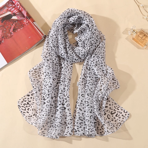 Women Long Scarf Leopard Polka Dot Print Lightweight Chiffon Shawl Breathable Sun Protection Elegant Fashion Wrap