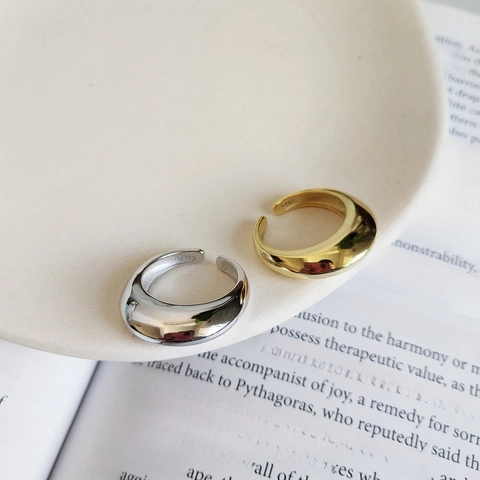 Anello A Cupola In Argento Sterling 925 Minimalista Da Donna Regolabile Spesso Lucido Geometrico Aperto Gioielli Retro