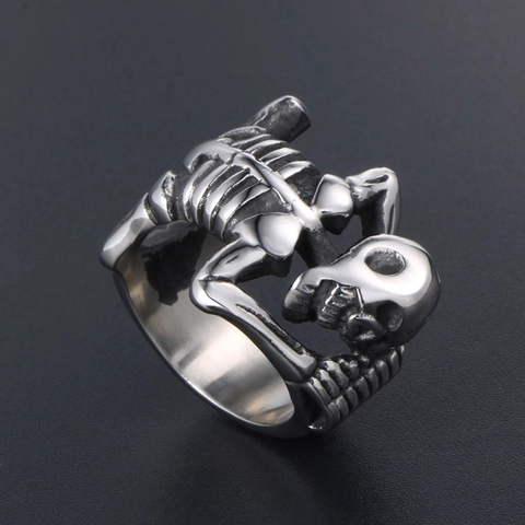 Vintage Totenkopf Skelett Ring Gothic Punk Titanstahl Polierter Schmuck Für Herren Hip Hop Biker Retro Accessoire