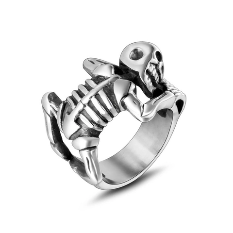 Vintage Totenkopf Skelett Ring Gothic Punk Titanstahl Polierter Schmuck Für Herren Hip Hop Biker Retro Accessoire
