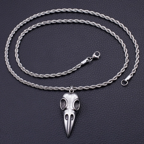 Collana Con Ciondolo Teschio Di Uccello Gotico Per Uomo Acciaio Inossidabile Corvo Vintage Punk Hip Hop Gioielli
