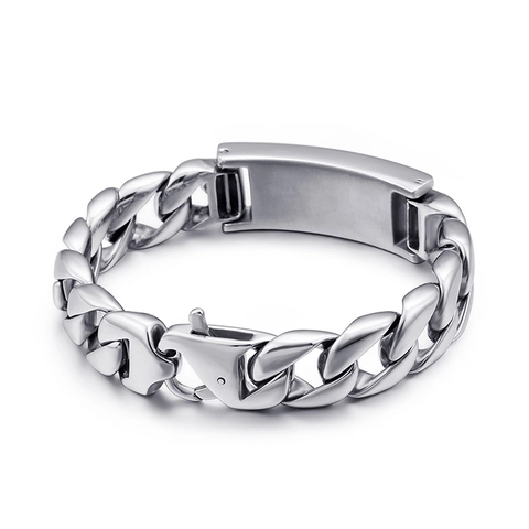 Bracelet Homme Acier Inoxydable 316L Maille Gourmette Plaque ID Zircon Crâne Punk Gothique Hip Hop Streetwear