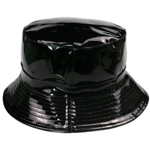 Cappello da Pescatore in Pelle Verniciata Nera Lucida Unisex Tinta Unita Impermeabile Streetwear Spettacolo Accessorio Decorativo