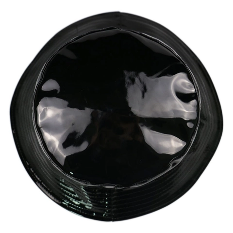 Cappello da Pescatore in Pelle Verniciata Nera Lucida Unisex Tinta Unita Impermeabile Streetwear Spettacolo Accessorio Decorativo