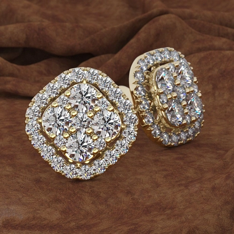 Square Halo Stud Earrings Silver Base Cubic Zirconia Pave Cushion Cluster Sparkling Jewelry For Women Classic Elegant
