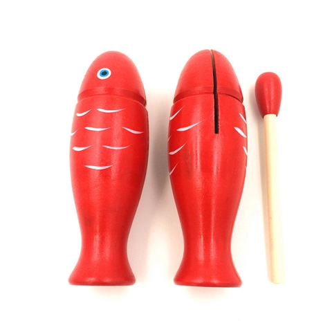 Fish Shaped Wooden Temple Block Percussion Musical Instrument Toy Red Educational Rhythm Instrument For Kids Preschool
