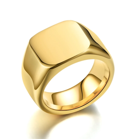 Men's Vintage Stainless Steel Square Signet Ring Polished Smooth Face Hip Hop Punk Band Ring For Men Jewelry Gift