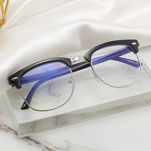 Occhiali Retrò Semimontatura Anti Luce Blu Lenti Trasparenti Vintage Per Donne E Uomini Rivetto In Metallo