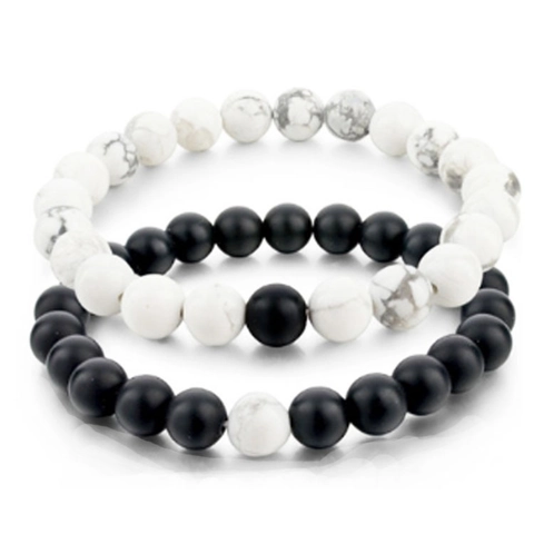 Bracelet De Distance Pour Couple En Pierre Naturelle Perles De Howlite Blanche Et Noir Mat Bijoux De Mode Yoga Guérison