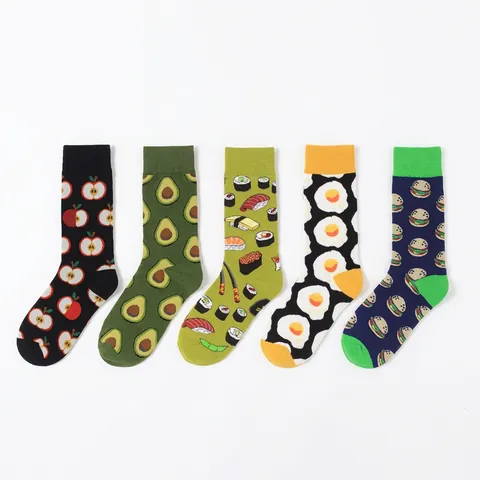 Creative Food Series Cotton Crew Socks Unisex Fashion Funny Apple Avocado Sushi Fried Egg Burger Pattern Middle Tube Socks