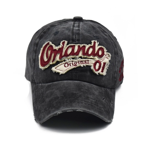 Washed Cotton Baseball Cap Retro Distressed Denim Hat Orlando Letter Embroidery Adjustable Vintage Streetwear Snapback