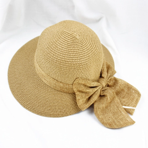 Women Straw Sun Hat Wide Brim Foldable Paper Straw Bow Decor Summer Beach UV Protection Elegant