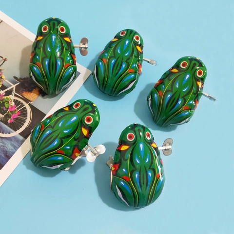 Vintage Wind Up Frog Toy Tinplate Jumping Clockwork Animal Retro Nostalgic Classic Educational For Kids Adults Gift