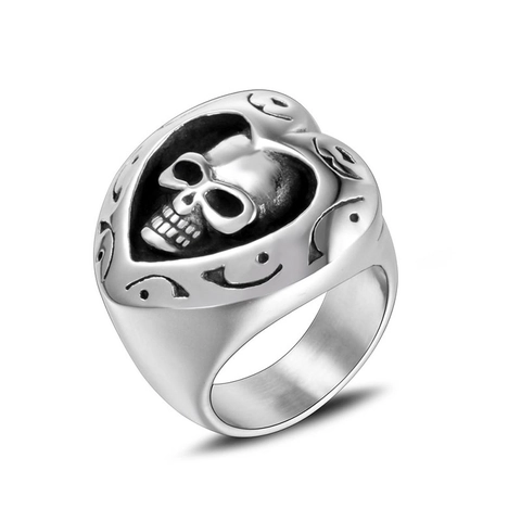 Anello Cuore Teschio Halloween Vintage Acciaio Inossidabile 316L Gothic Punk Scheletro Gioielli Da Dito Per Uomo