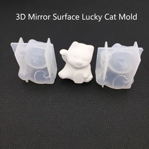 3D Lucky Cat Silicone Mold DIY Resin Epoxy Plaster Gypsum Crafting Tool Mirror Surface Reusable Cute Maneki Neko