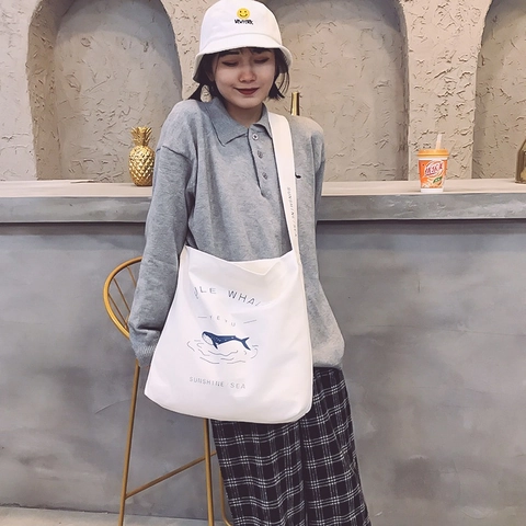 Canvas Crossbody Bag Large Capacity Zipper Casual Daily Artistic Print Shoulder Tote For Women Students