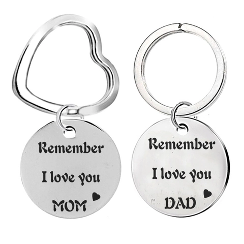 Stainless Steel Engraved Keychain Remember I Love You Mom Dad Family Gift Mirror Polished Metal Keyring