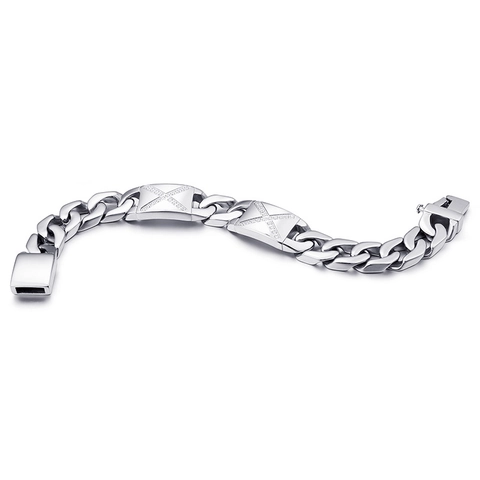 Mens 316L Stainless Steel Cuban Link Bracelet With X-Shape Zircon Inlay Fashion Trendy Geometric Jewelry For Men