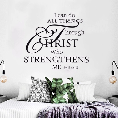Bible Verse Wall Decal I Can Do All Things Through Christ Removable PVC Vinyl Sticker Motivational Home Living Room Decor