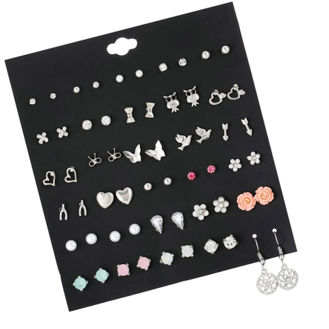 Pendientes De Botón Aleación Perla Artificial Imitación Estrás Esmalte Mezcla Lazo Corazón Mariposa Animal Flor Joyería Decorativa Regalo Para Mujeres
