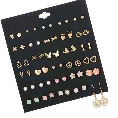 Pendientes De Botón Aleación Perla Artificial Imitación Estrás Esmalte Mezcla Lazo Corazón Mariposa Animal Flor Joyería Decorativa Regalo Para Mujeres