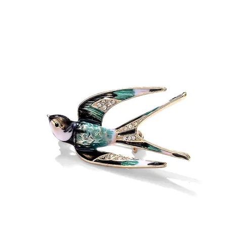 Swallow Bird Brooch Alloy Enamel Rhinestone Elegant Pin Vintage Style Jewelry Women Dress Accessory Glazed Colorful