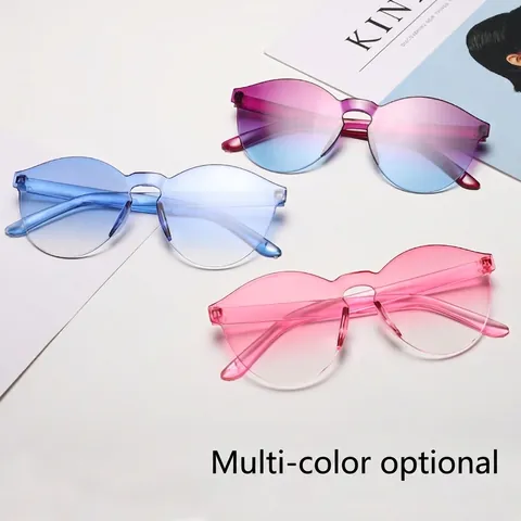 Fashion Rimless Integrated Sunglasses Trendy Gradient Colorful Jelly PC Frame Sun Eyewear For Men Women