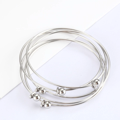 Minimalistische Roestvrijstalen Bangle Armband Voor Dames Hooggepolijst Metaaldraad Bal Charm Open Verstelbaar Elegante Sieraden