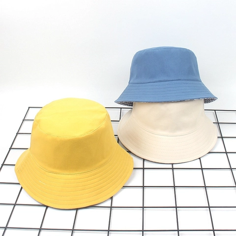 Reversible Gingham Bucket Hat Cotton Canvas Double Sided Wide Brim Sun Protection Outdoor Summer Chic For Women Men