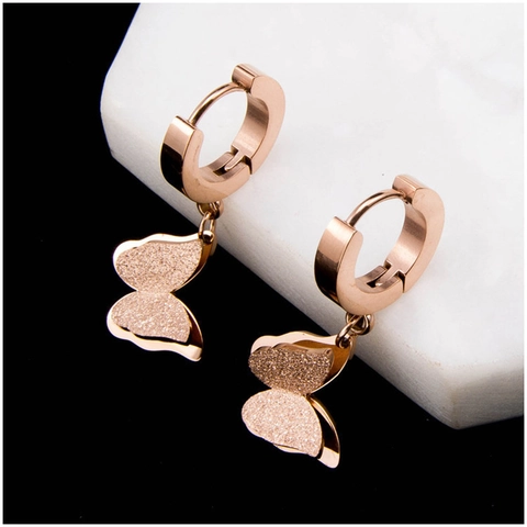 Schmetterling Ohrhänger Titanstahl Mattierte Flügel Roségold Vergoldet Elegantes Schmuckgeschenk Für Damen
