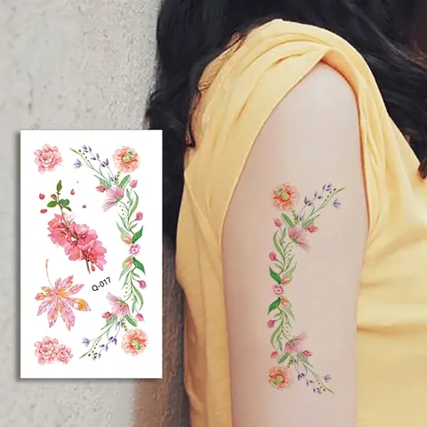 Adesivi Per Tatuaggi Temporanei Fiore Rosa Farfalla Impermeabile Lunga Durata Body Art Stile Acquerello Donne