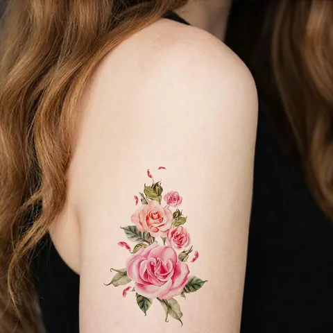 Adesivi Per Tatuaggi Temporanei Fiore Rosa Farfalla Impermeabile Lunga Durata Body Art Stile Acquerello Donne