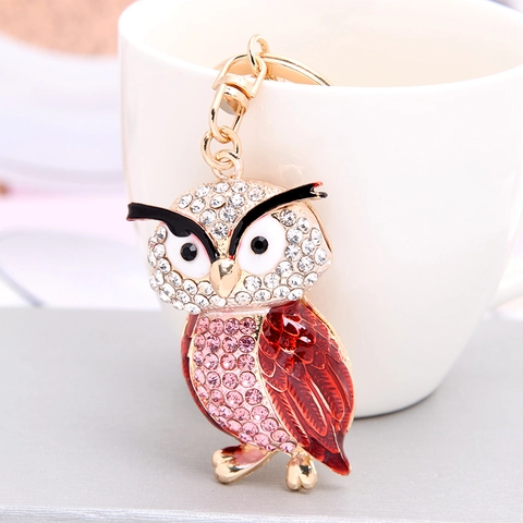 Portachiavi A Forma Di Gufo Lega Strass Smaltato Decorativo Ciondolo Per Borsa Scintillante Pendente Animale Gioiello Regalo Per Donne