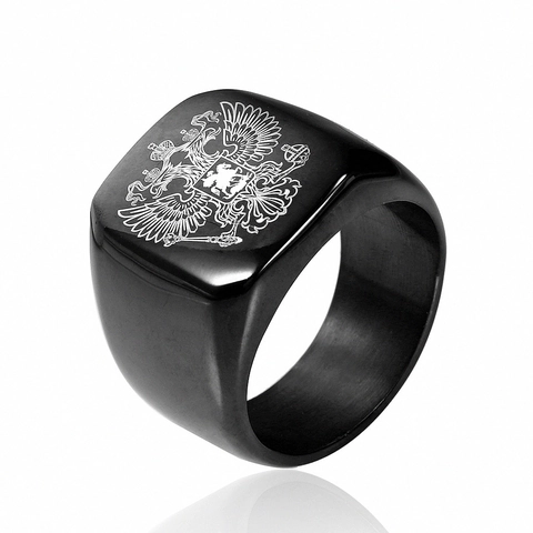 Signet Ring Stainless Steel National Emblem Russian Double Headed Eagle USA Eagle Vintage Punk Men