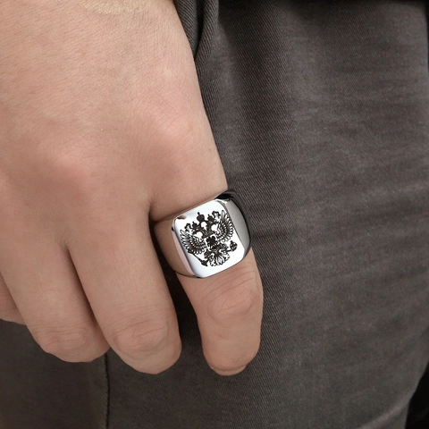 Signet Ring Stainless Steel National Emblem Russian Double Headed Eagle USA Eagle Vintage Punk Men