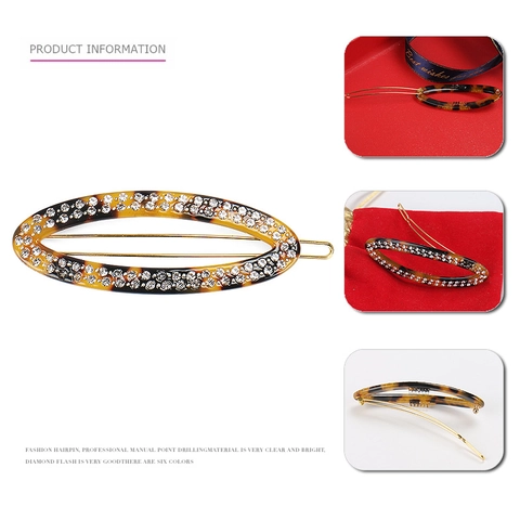 Eleganter Ovaler Haarschmuck Clip Frankreich Acetat Österreich Strass Glänzende Leopard Retro Kopfschmuck Für Damen