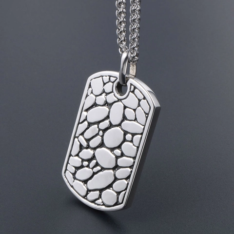 Herren Edelstahl Erkennungsmarke Halskette Kieselstein Textur Geprägter Militär Anhänger Punk Mode Schmuck