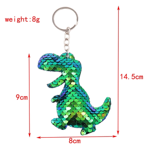 Mignon Porte-clés Dinosaure en Paillettes Double Face Réfléchissant pour Sac Femme Pendentif en Plastique Paillettes Multicolore Dinosaure Anneau Porte-clés