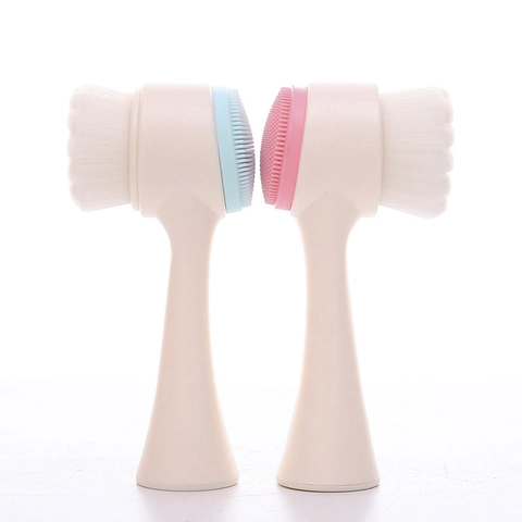 Double Sided Manual Facial Cleansing Brush Soft Fiber Bristles Silicone Massage Pad Deep Pore Cleaning Skin Care Tool