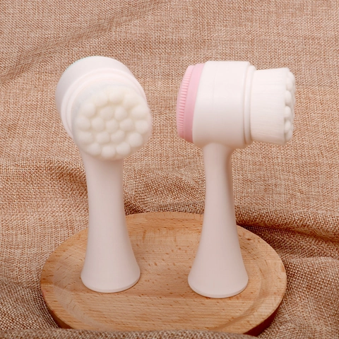 Double Sided Manual Facial Cleansing Brush Soft Fiber Bristles Silicone Massage Pad Deep Pore Cleaning Skin Care Tool
