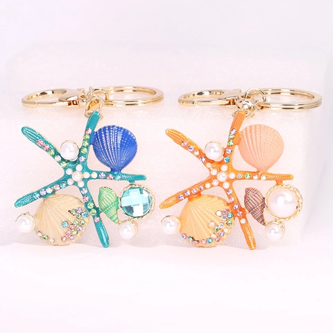 Llavero Océano Estrella De Mar Concha Diamantes De Imitación Perla Artificial Sintética Aleación Regalo De Joyería Para Mujeres