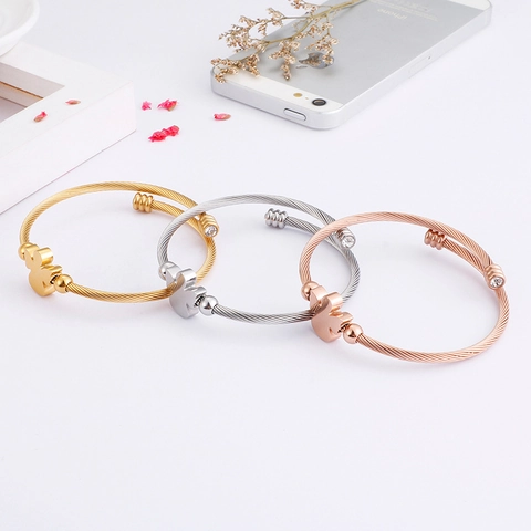 Twisted Cable Rope Bangle Stainless Steel Angel Silhouette Open Adjustable Bracelet With Zircon Simple Fashion For Women