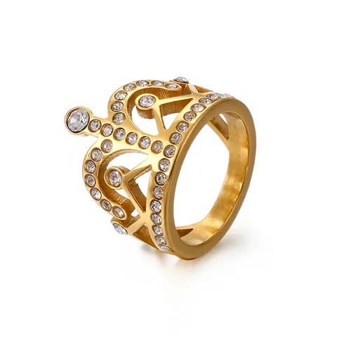 Anillo De Acero Inoxidable Con Forma De Corona Para Mujer Elegante Zirconia Cúbica Estilo Princesa Joyería De Boda