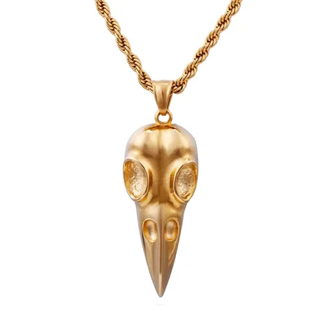 Collana Con Ciondolo Teschio Di Uccello Gotico Per Uomo Acciaio Inossidabile Corvo Vintage Punk Hip Hop Gioielli