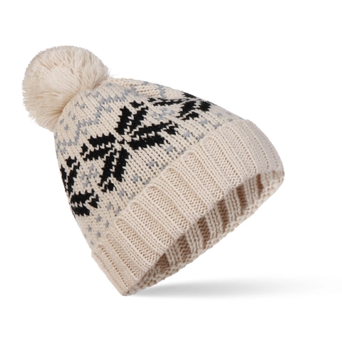Bonnet En Tricot Motif Flocon De Neige Avec Pompon En Fausse Fourrure Bonnet Chaud Hiver Femme
