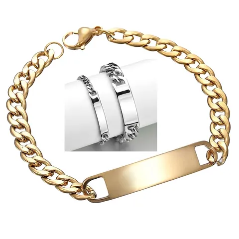 Minimalistisches Edelstahl ID Armband Gravierbar Panzerkette Gebogene Bar Schmuck Für Herren Und Damen Trendiger Stil